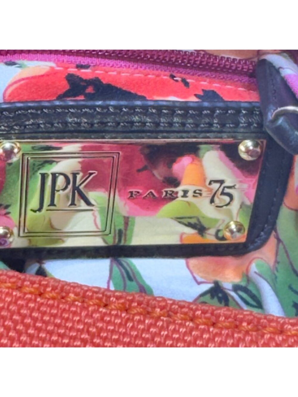 JPK Paris 75 Orange & Floral Lined Nylon Shoulder Bag With Gold Hardware - Picture 7 of 12